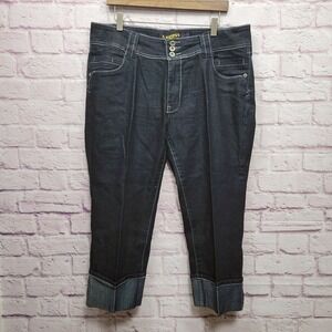 Y2K Angels Jeans Capri Cuffed Denim Womens 20 Triple Button Casual Dark Wash